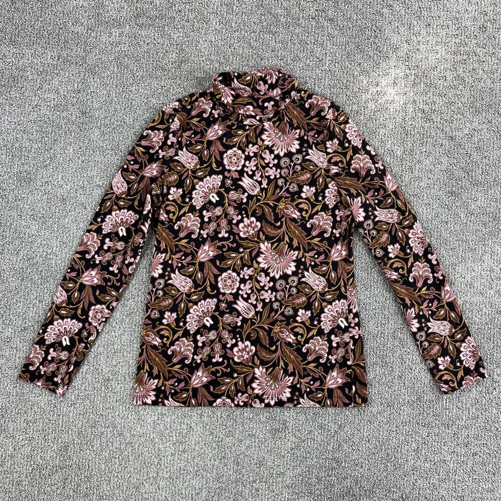 Sundance Shirt Womens Small Black Pink Floral Turtleneck Supima Cotton Boho